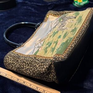 Vintage Safari hand bag by Bueno Leopard and Green Safari Tote